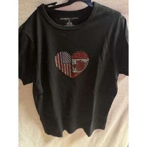 Cruisewear & Company Women's Black Tee Sequins USA Heart Size Medium